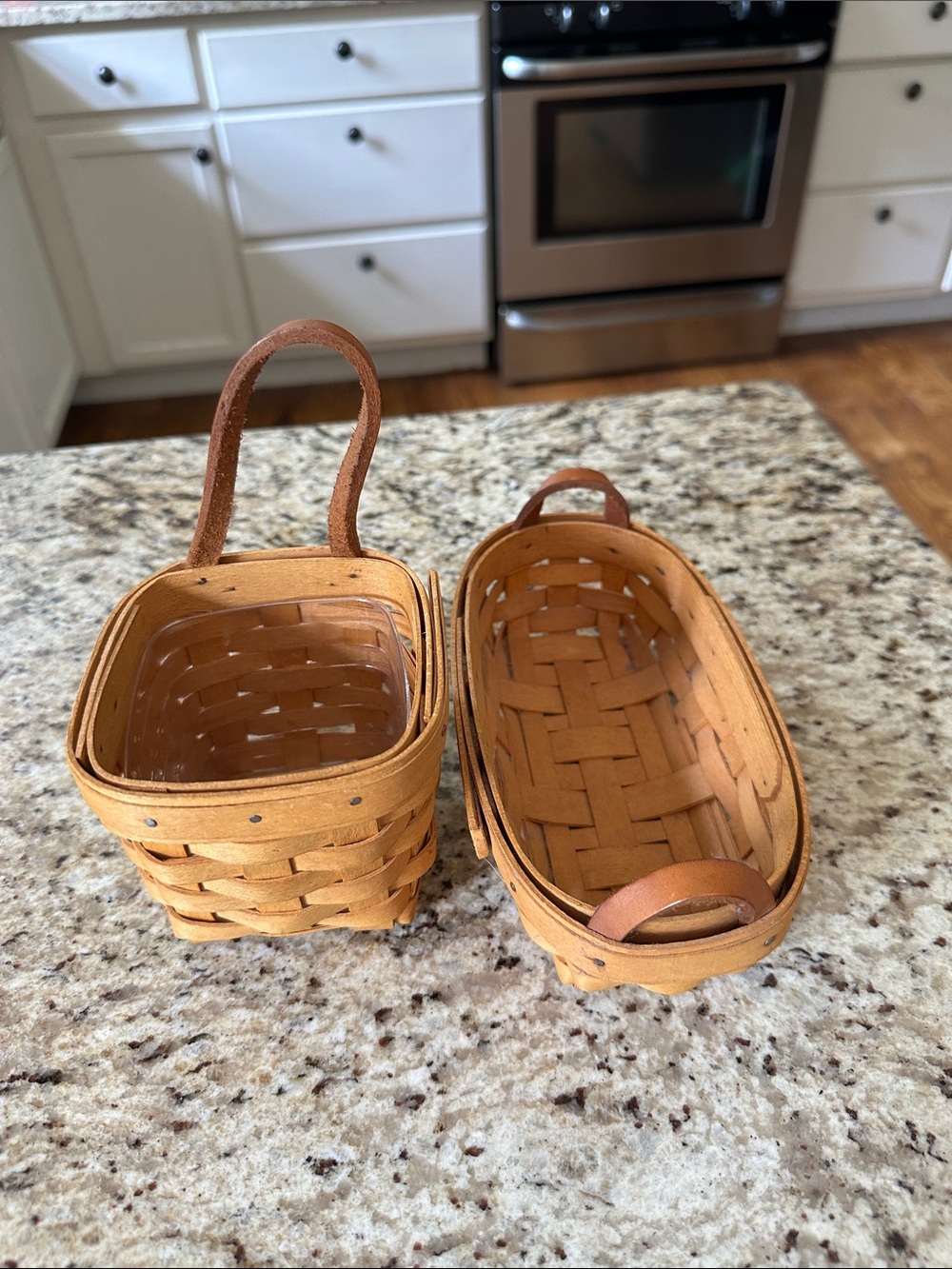 Longaberger Vintage dated Natural Light Small Brown Woven Basket Set of 2